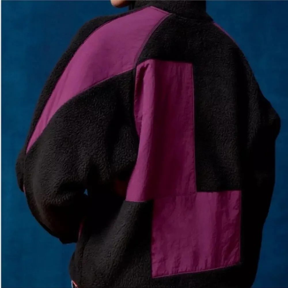 BDG Urban Outfitters Bruce Fleece Spliced Zip Up Jacket in Black/Plum/Orange